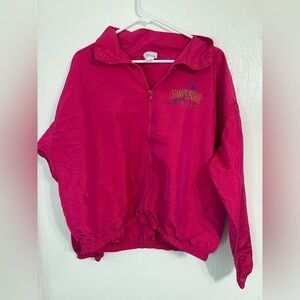 Vtg Body Wrappers Pink  Zip Windbreaker Size Large With Pockets Champion Dancer